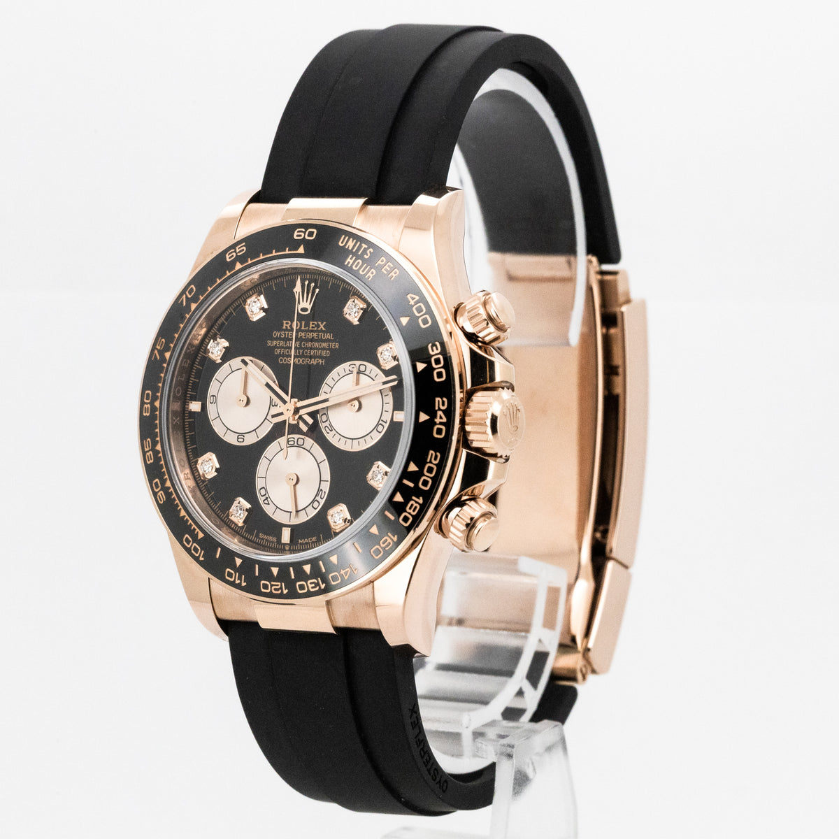 Rolex Daytona Cosmograph 40mm Oysterflex Rose Gold 126515LN Black Diamond Dial B&P Dif FR19528
