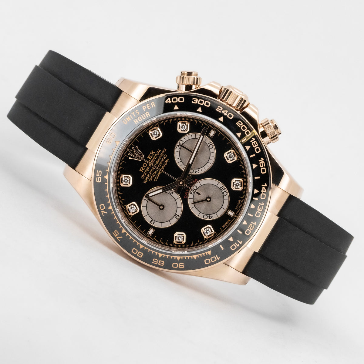 Rolex Daytona Cosmograph 40mm Oysterflex Rose Gold 126515LN Black Diamond Dial B&P Dif FR19528