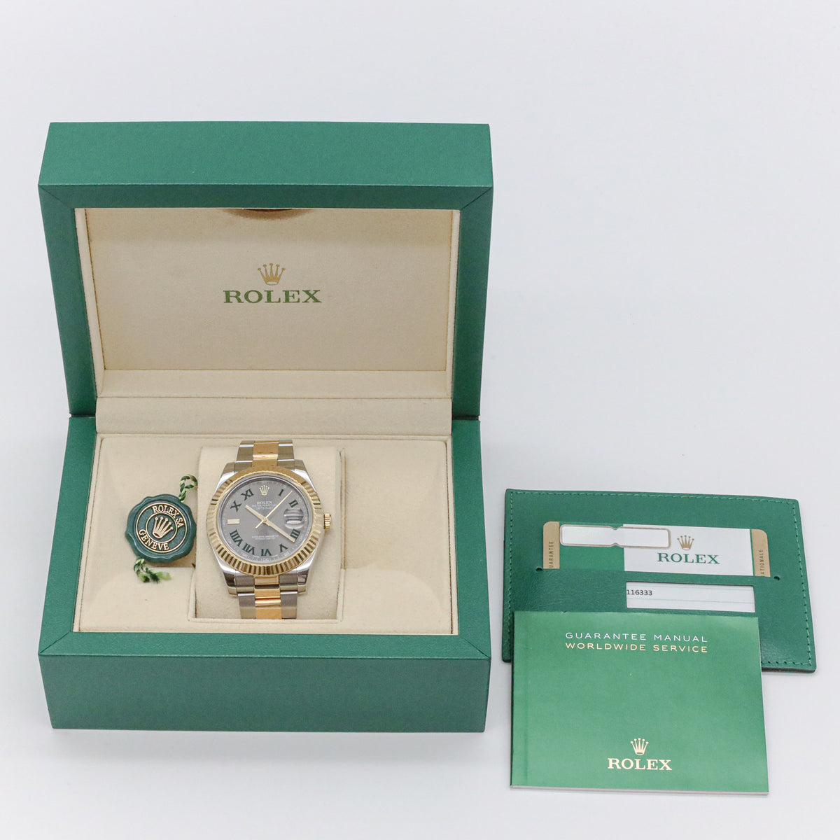Rolex Datejust II Wimbledon 41mm 116333 Stahl Gold LC100 B&P Dif FR19242