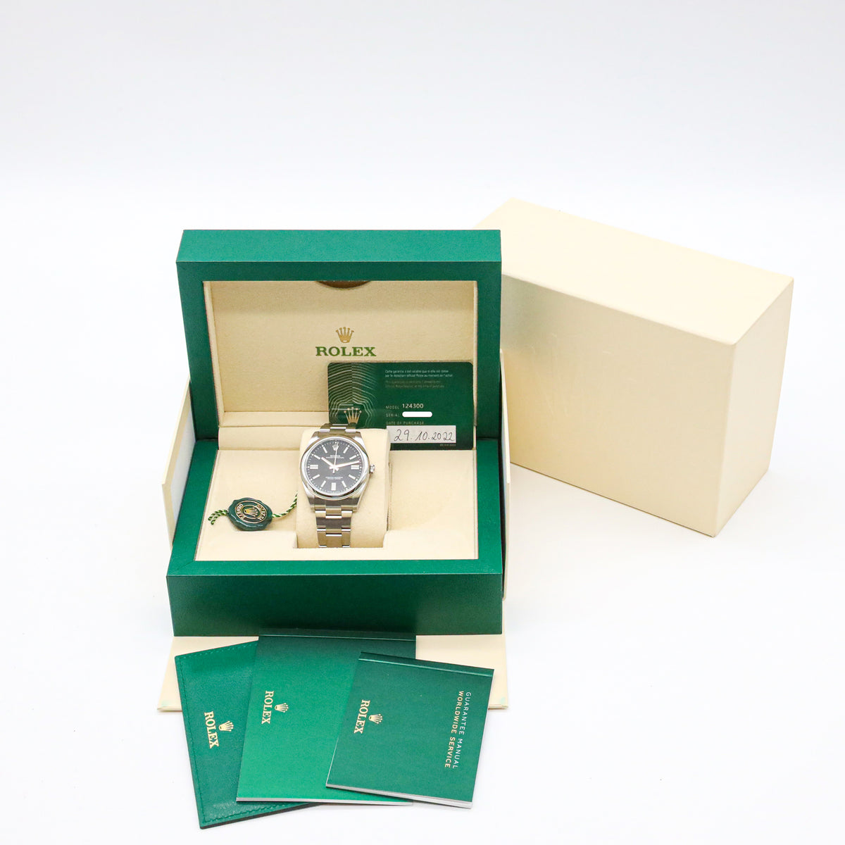 Rolex Oyster Perpetual 41 124300 Black Dial Edelstahl B&P X