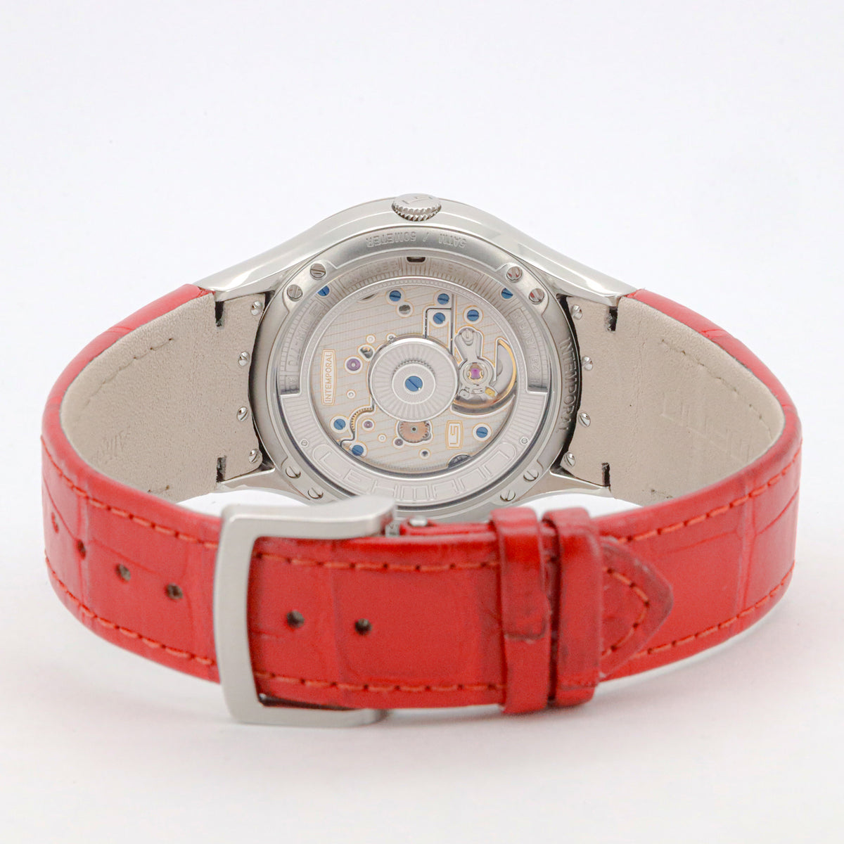 Lehmann Intemporal Diamonds 38mm LS0003-005-01-060404-05D Red Dial Alligator Edelstahl Dif34509 X