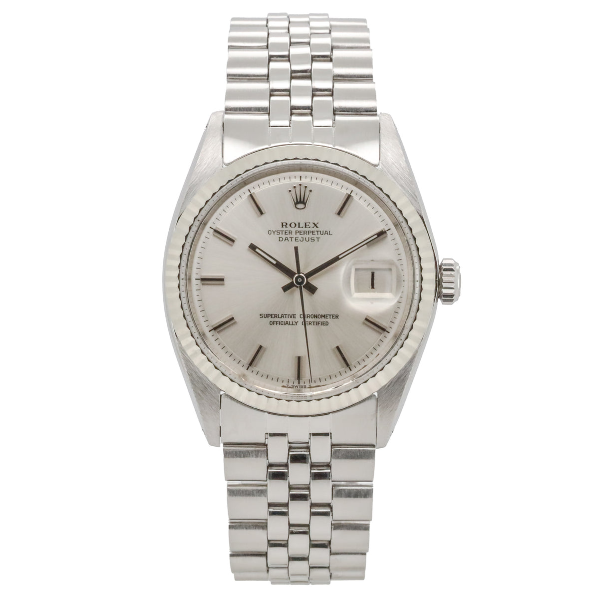 Rolex Datejust 36 1601 Jubilee silverdial Edelstahl Weißgold Service Paper AVS19051