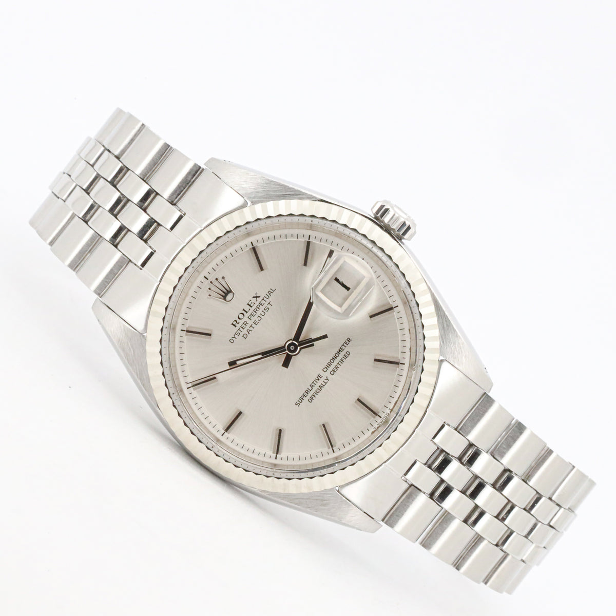 Rolex Datejust 36 1601 Jubilee silverdial Edelstahl Weißgold Service Paper AVS19051