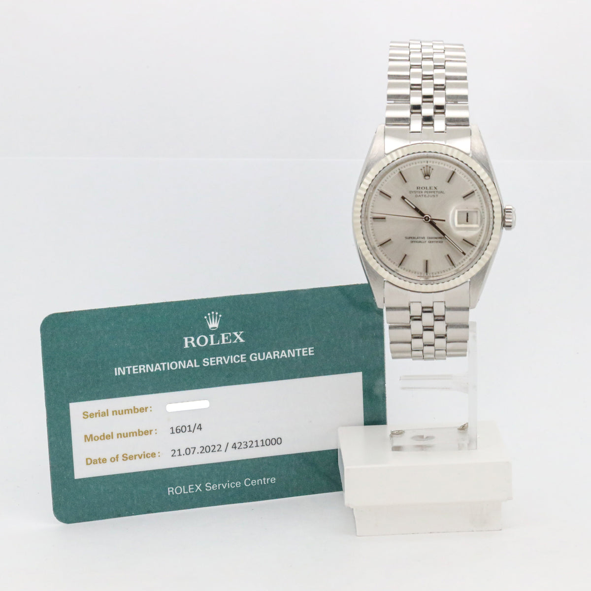 Rolex Datejust 36 1601 Jubilee silverdial Edelstahl Weißgold Service Paper AVS19051