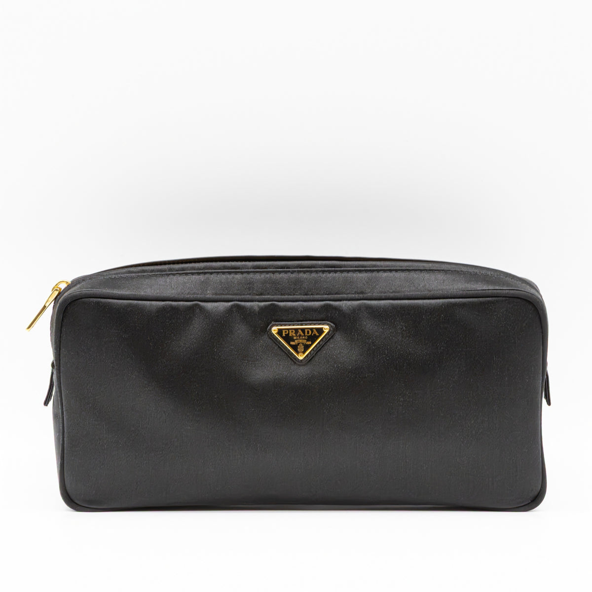 Prada Multi Zip Pouch Clutch Schwarz Satin Pochette Kosmetiktasche