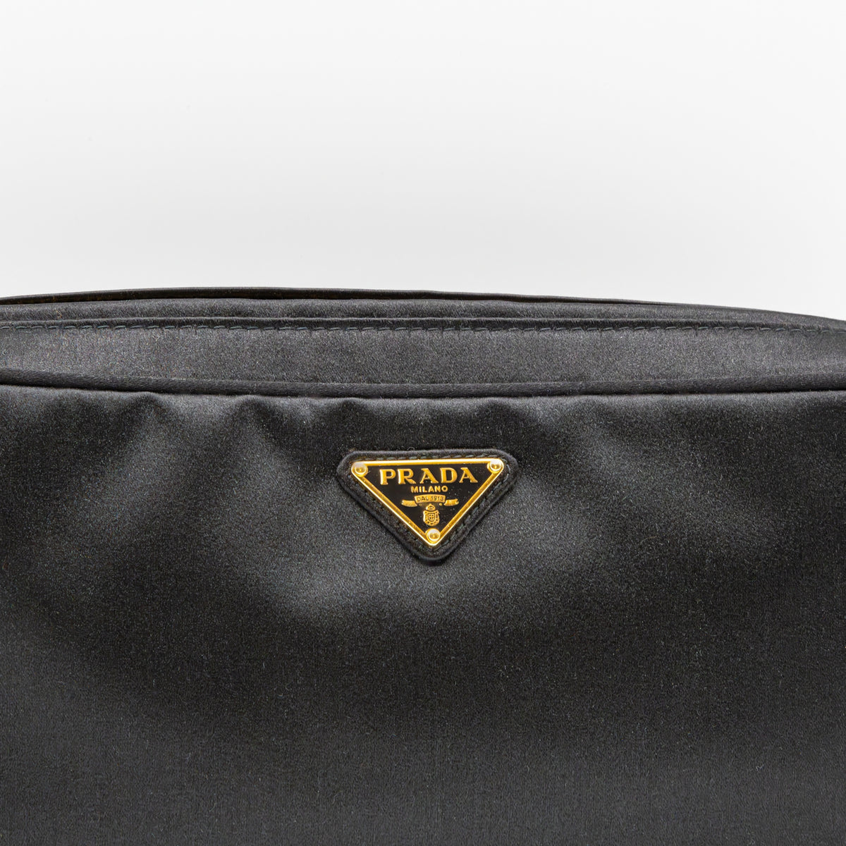 Prada Multi Zip Pouch Clutch Schwarz Satin Pochette Kosmetiktasche