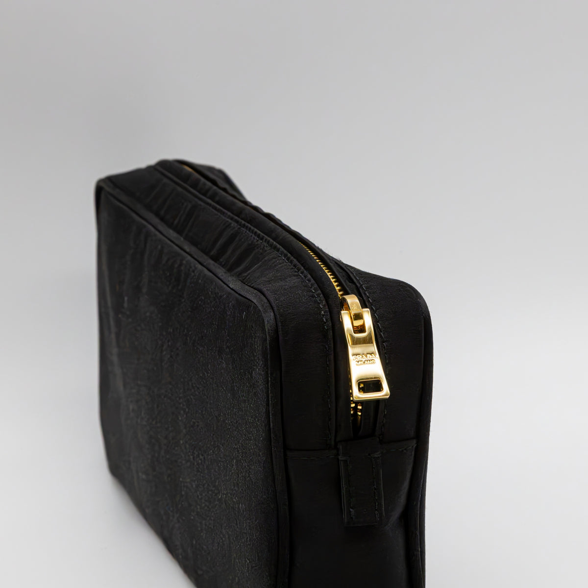 Prada Multi Zip Pouch Clutch Schwarz Satin Pochette Kosmetiktasche