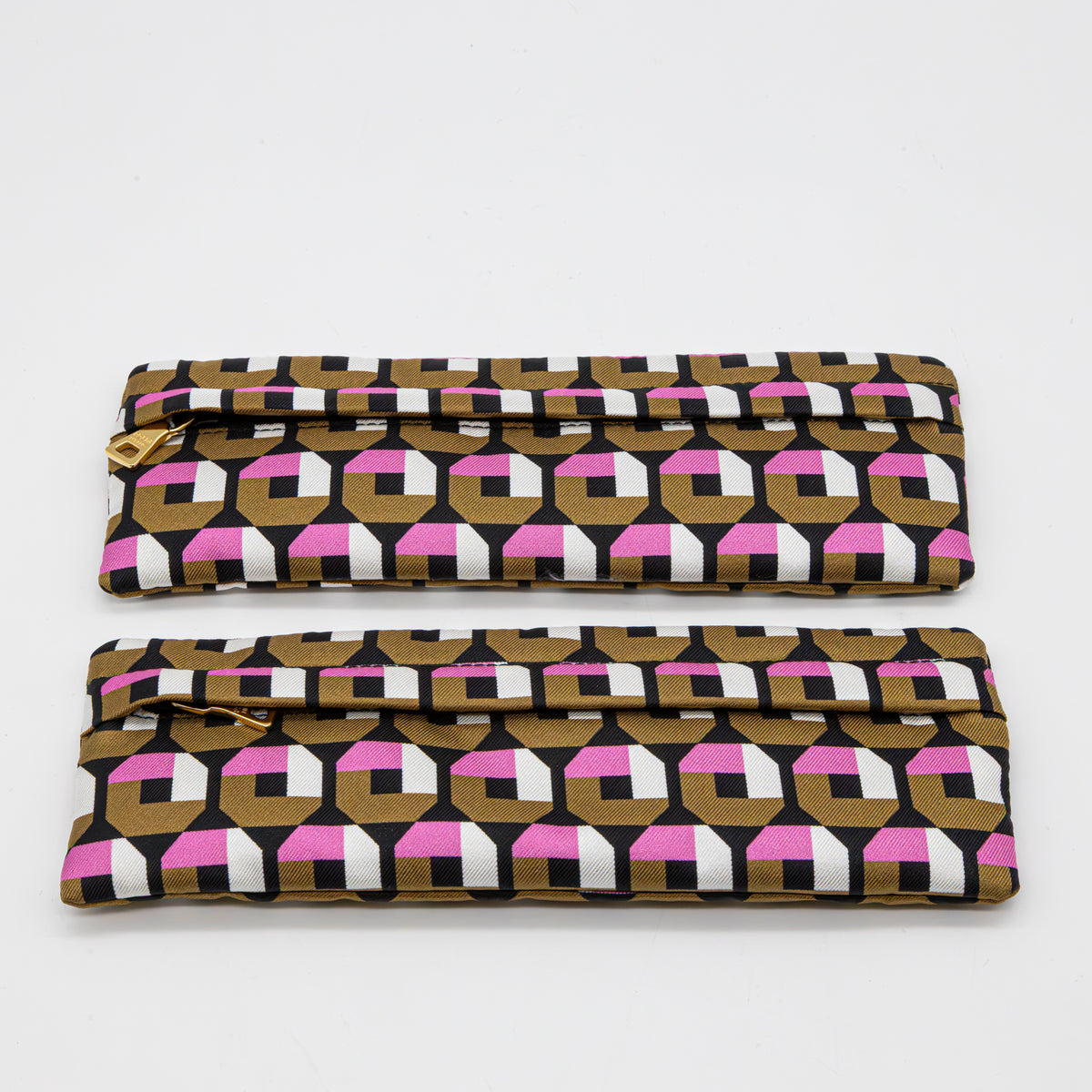 Prada Multi Zip Pouch Clutch Schwarz Satin Pochette Kosmetiktasche