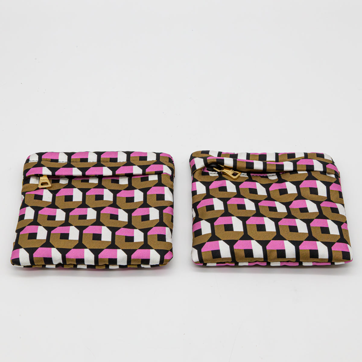 Prada Multi Zip Pouch Clutch Schwarz Satin Pochette Kosmetiktasche