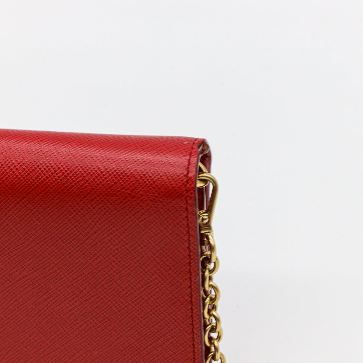 Prada Saffiano Leder Mini Bandoliera Rot Umhängetasche Crossbody Clutch Goldkette