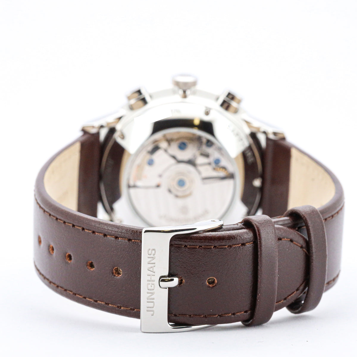 Junghans Meister Chronoscope Edelstahl Leder Silver Dial orig.Box