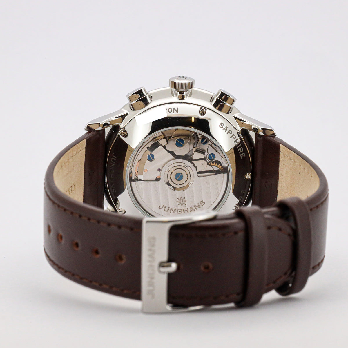 Junghans Meister Chronoscope Edelstahl Leder Silver Dial orig.Box