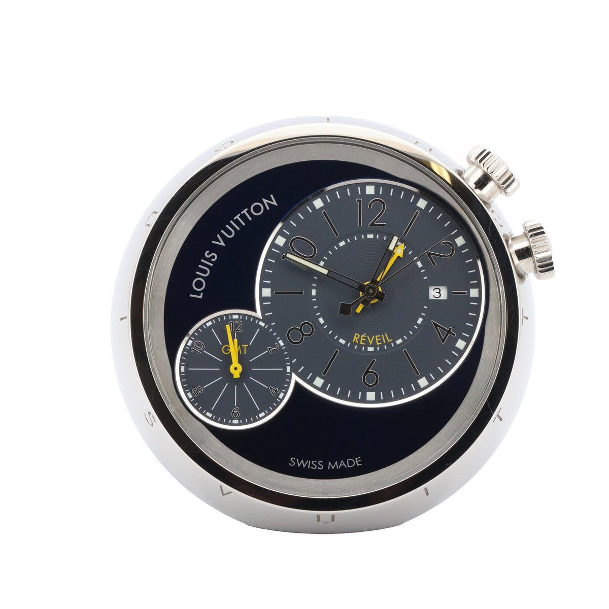 Louis Vuitton Tambour GMT Q181E Reisewecker Travel Clock inkl. Etui