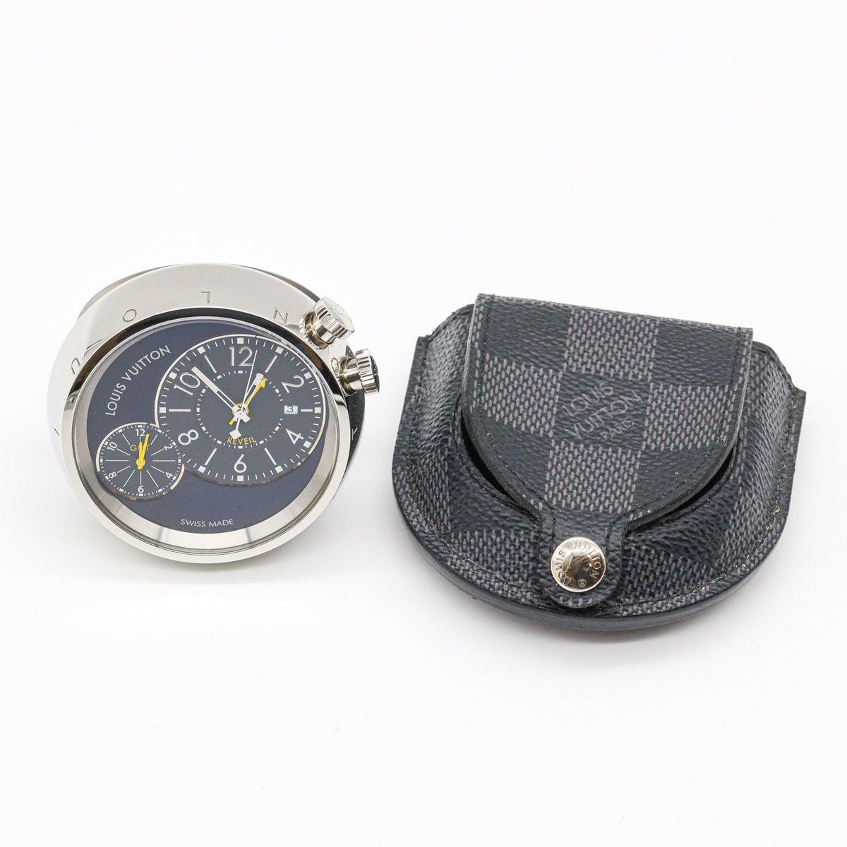 Louis Vuitton Tambour GMT Q181E Reisewecker Travel Clock inkl. Etui