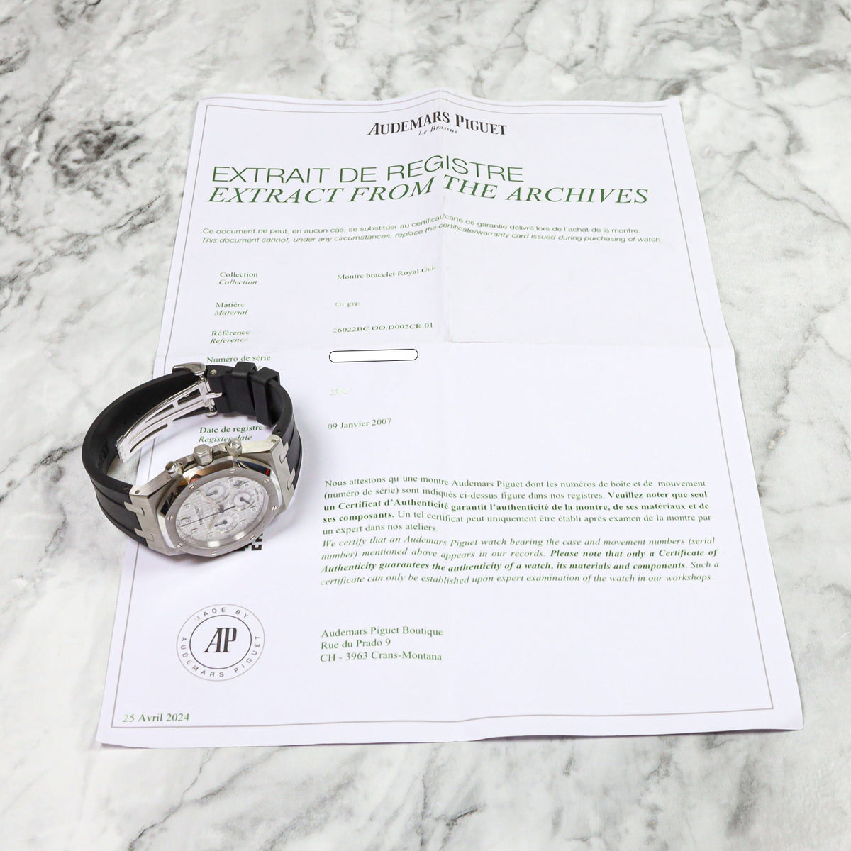 Audemars Piguet Royal Oak Chronograph 39 26022BC.OO.D002CR.01 White Gold Black Rubber Strap