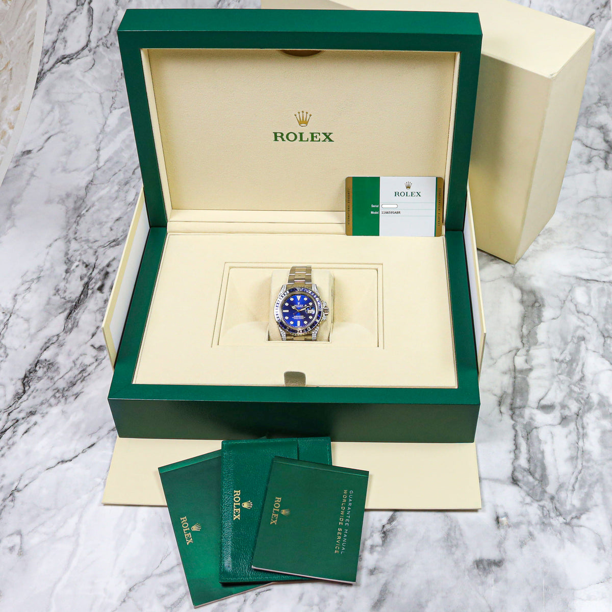 Rolex Submariner Date 40 116659SABR White Gold Diamond & Sapphier Bezel Blue Dial