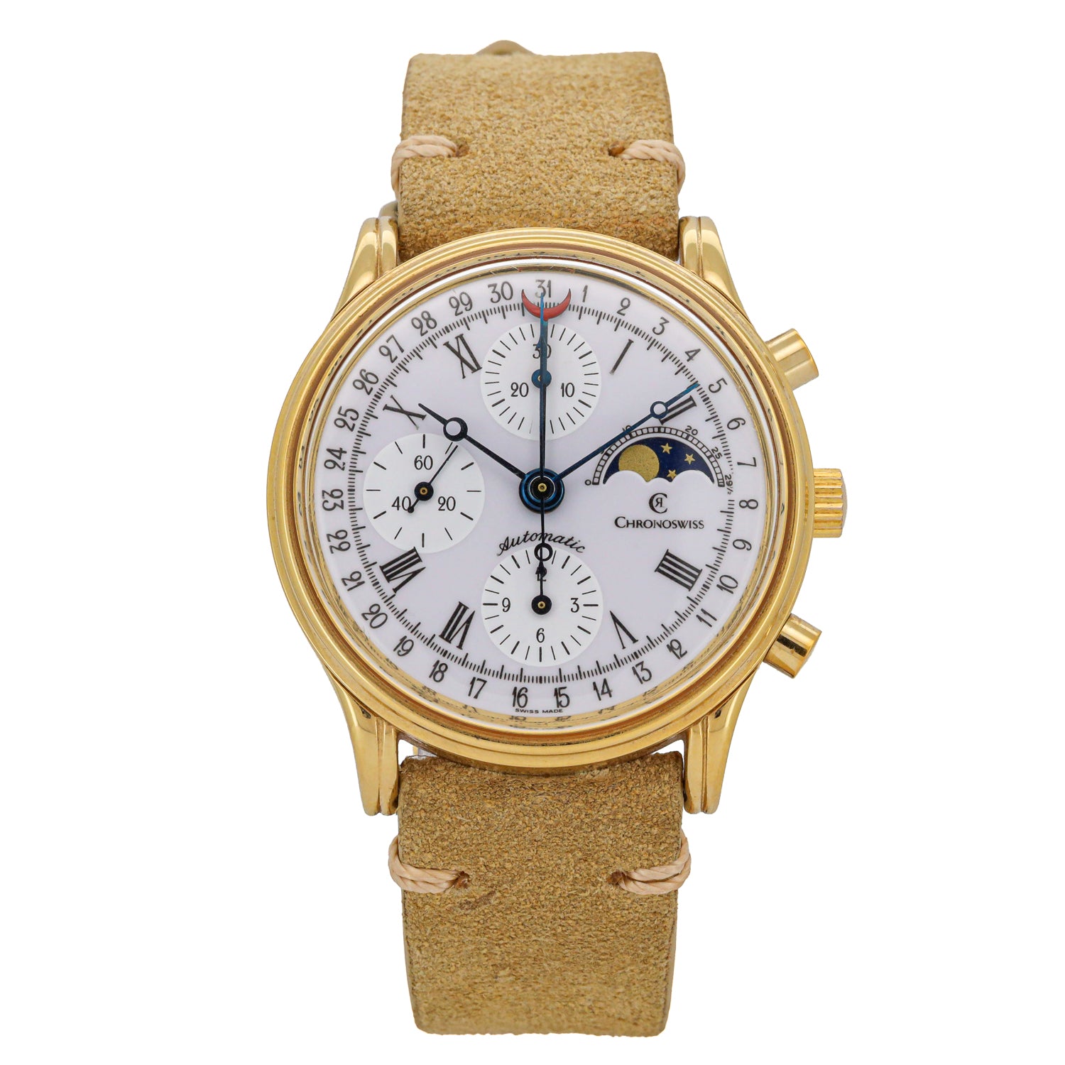 Chronoswiss Lunar 38 Ref. 77990 Mondphase Chronograph Vergoldet