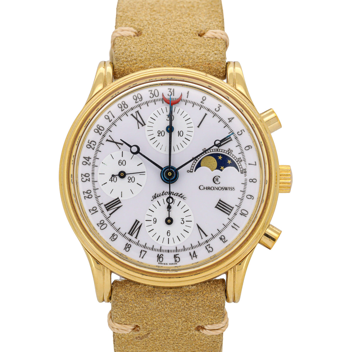 Chronoswiss Lunar 38 Ref. 77990 Mondphase Chronograph Vergoldet