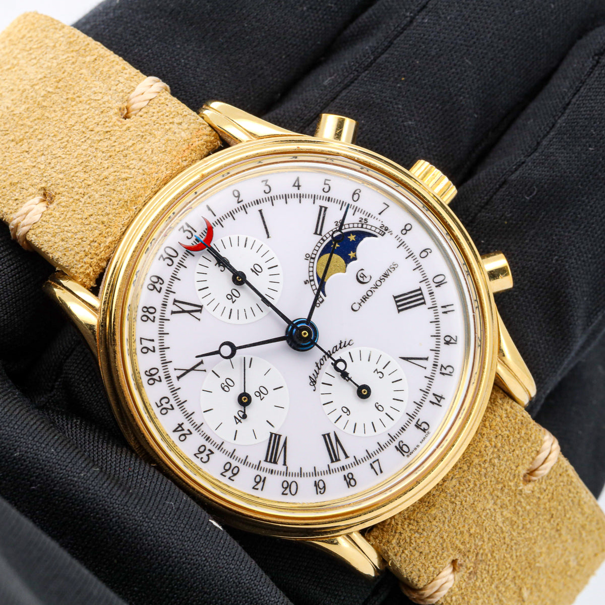 Chronoswiss Lunar 38 Ref. 77990 Mondphase Chronograph Vergoldet