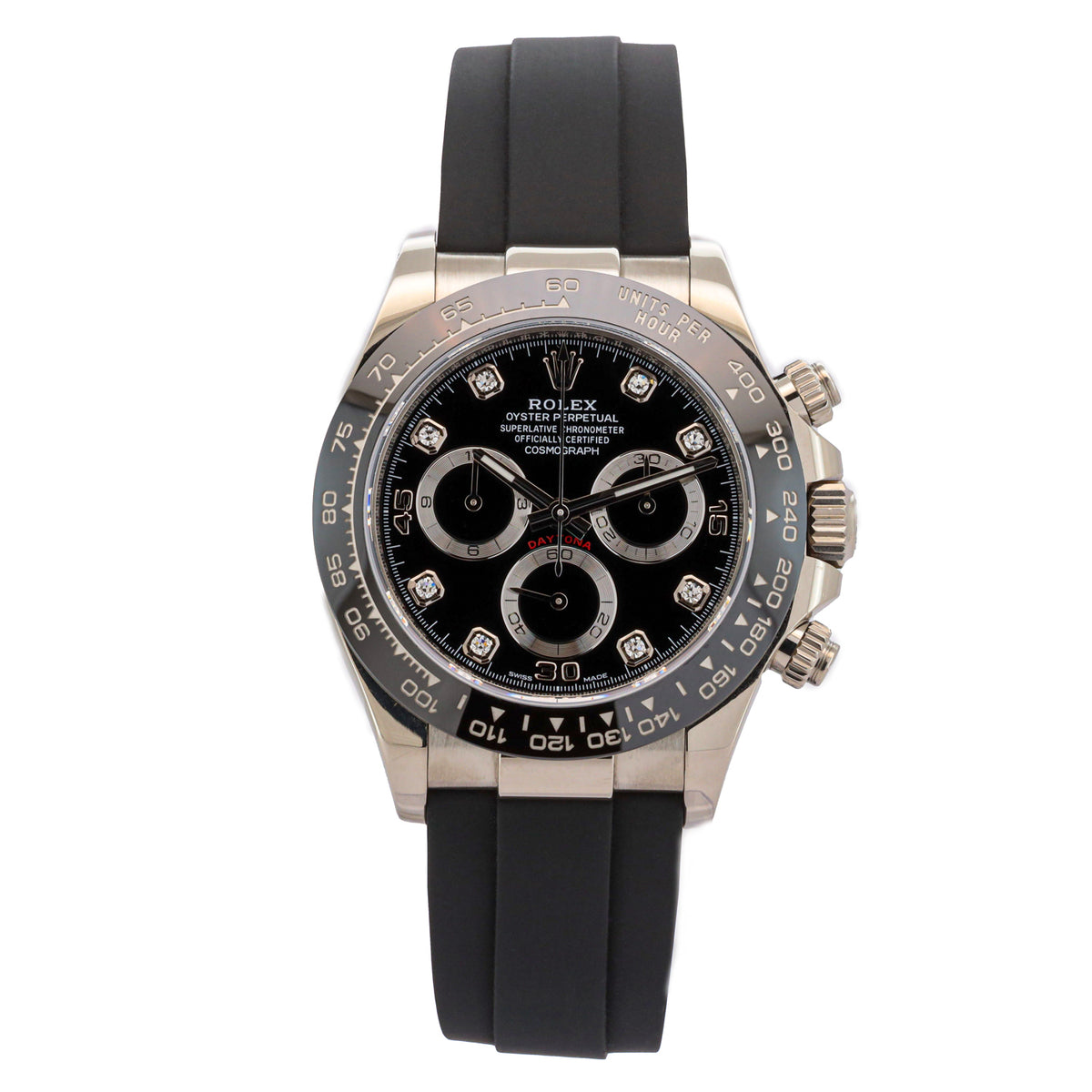 Rolex Daytona 116519LN Cosmograph Weißgold Black-Diamond Dial Oysterflex