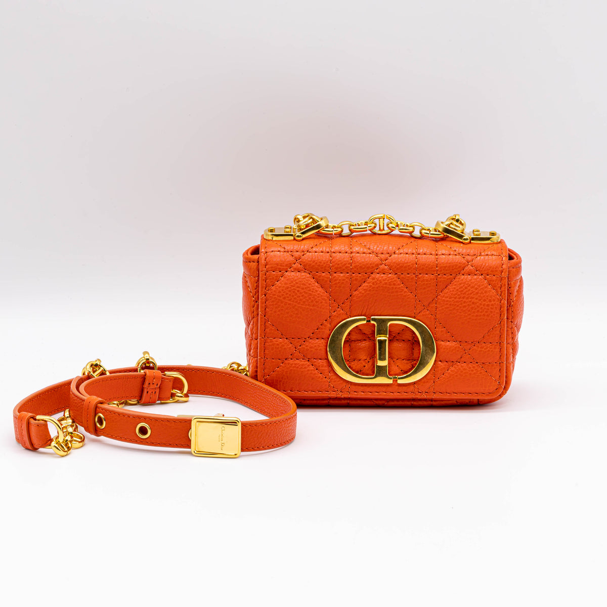 Dior Caro Micro Tasche Kalbsleder Cannage Orange Gold Neu Crossbody Bag