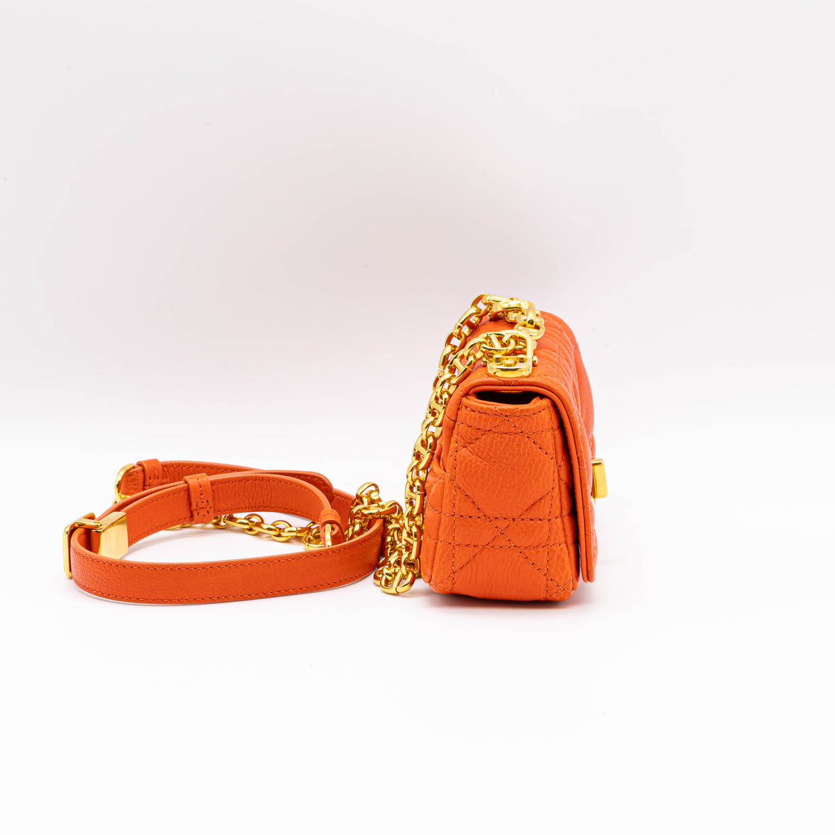 Dior Caro Micro Tasche Kalbsleder Cannage Orange Gold Neu Crossbody Bag