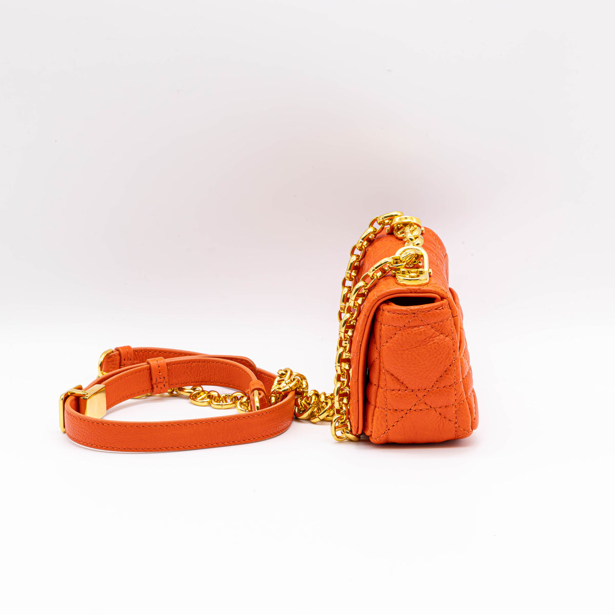 Dior Caro Micro Tasche Kalbsleder Cannage Orange Gold Neu Crossbody Bag
