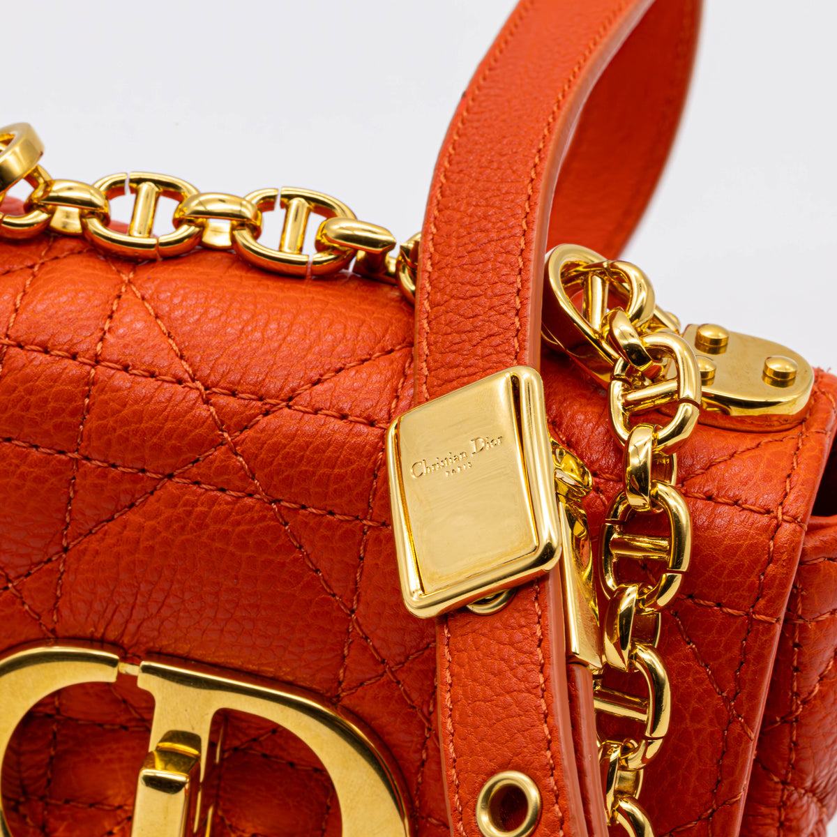 Dior Caro Micro Tasche Kalbsleder Cannage Orange Gold Neu Crossbody Bag