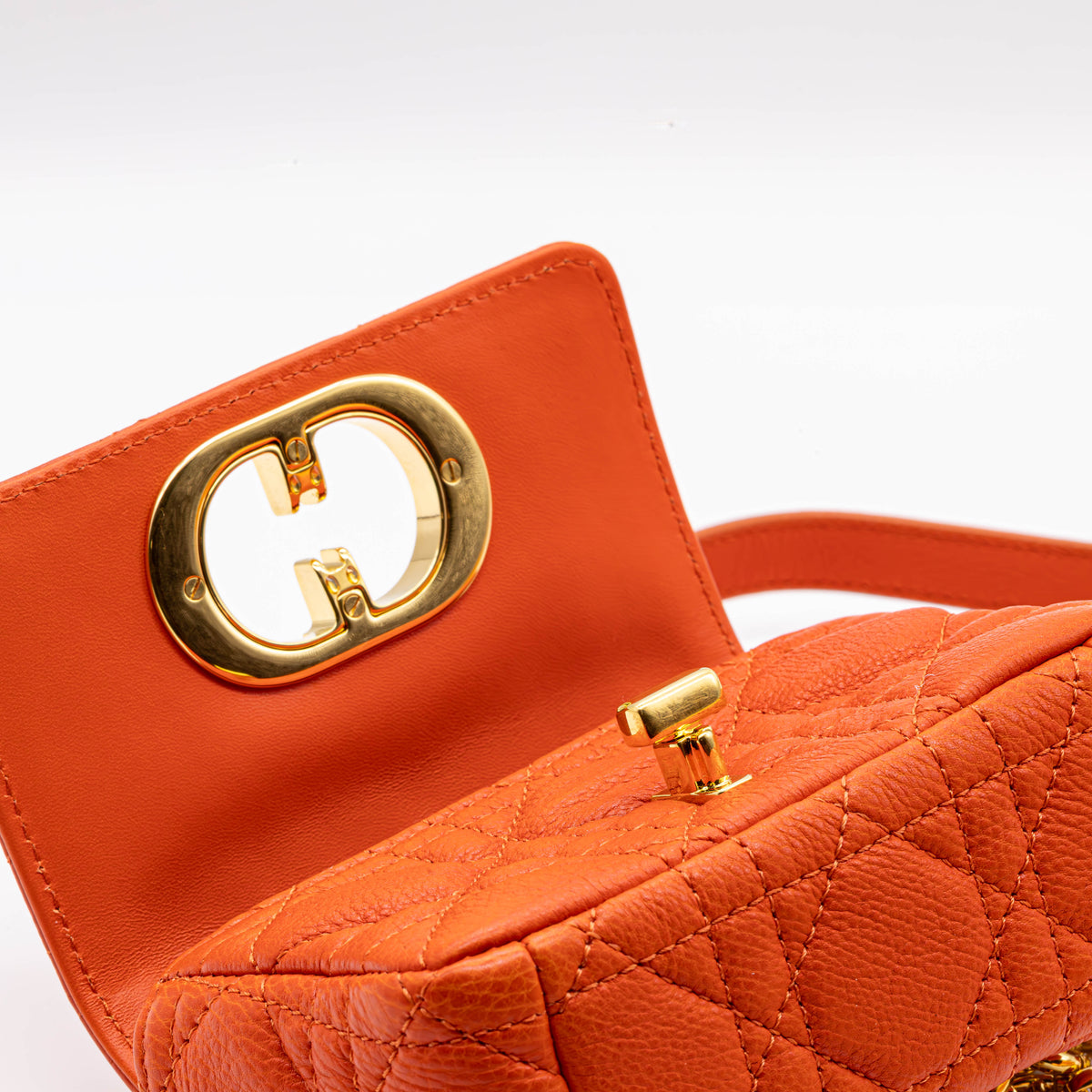 Dior Caro Micro Tasche Kalbsleder Cannage Orange Gold Neu Crossbody Bag