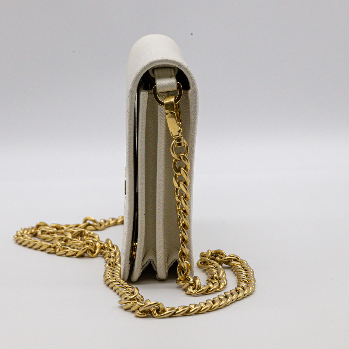 Prada Saffiano Leder Umhängetasche Weiß Gold Chain Crossbody