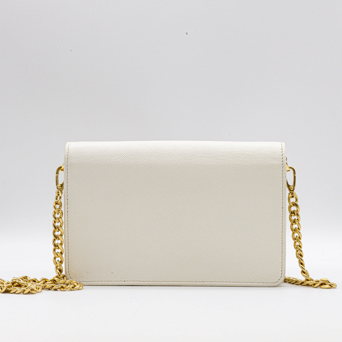 Prada Saffiano Leder Umhängetasche Weiß Gold Chain Crossbody