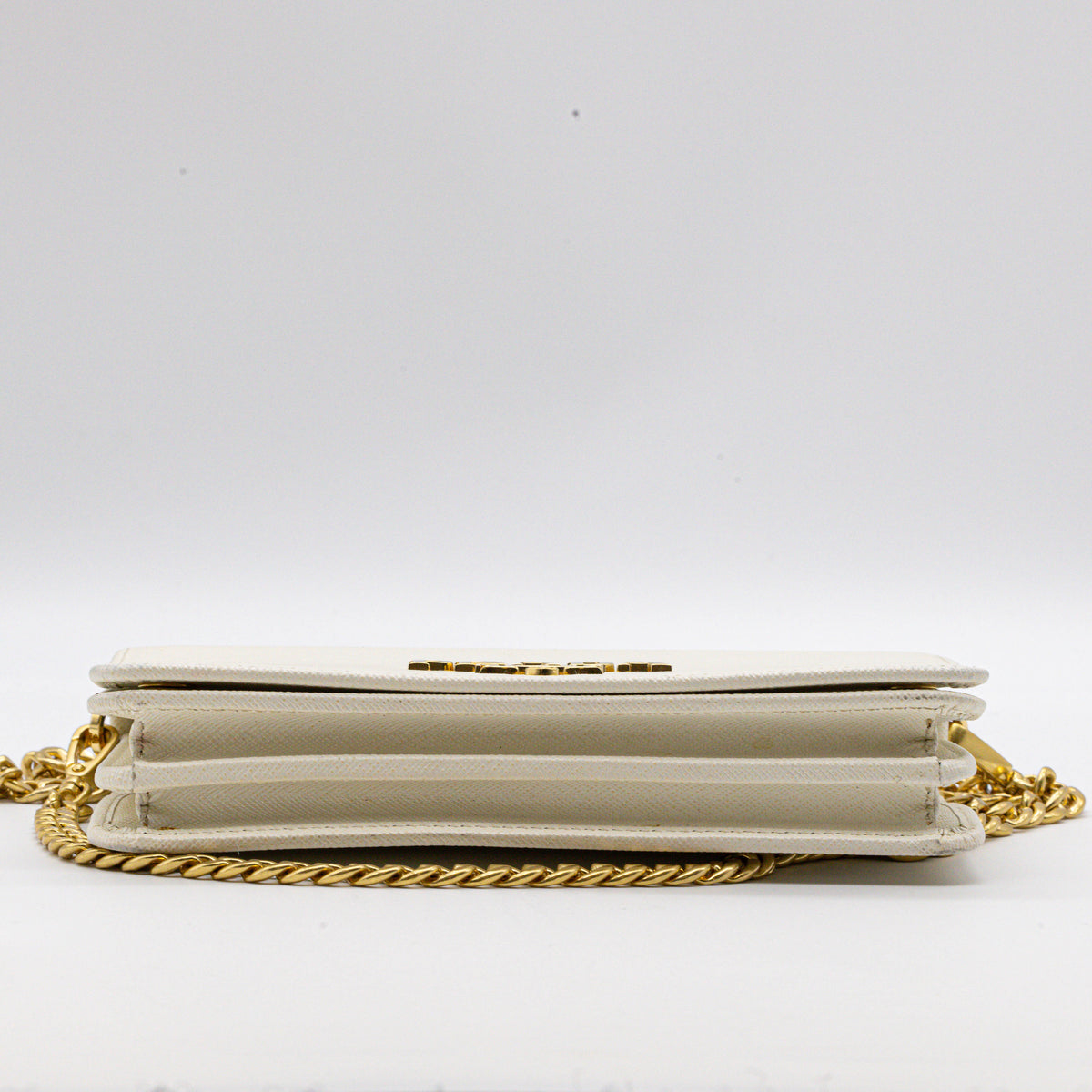 Prada Saffiano Leder Umhängetasche Weiß Gold Chain Crossbody