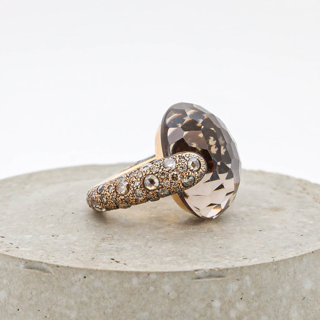 Pomellato Ring Catene Tango mit Rauchquarz und Diamanten 750/18k Gr. 50