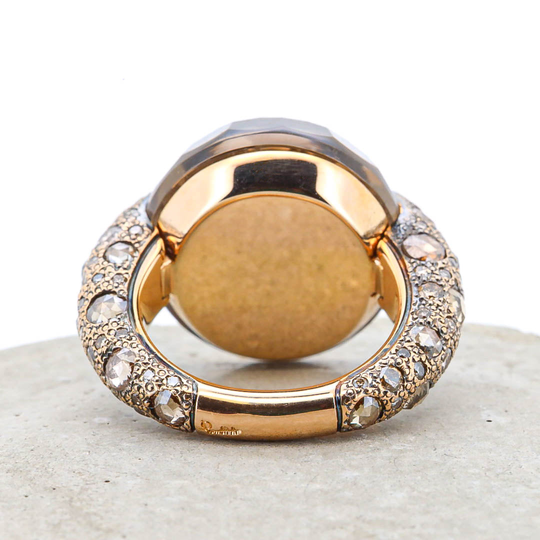 Pomellato Ring Catene Tango mit Rauchquarz und Diamanten 750/18k Gr. 50