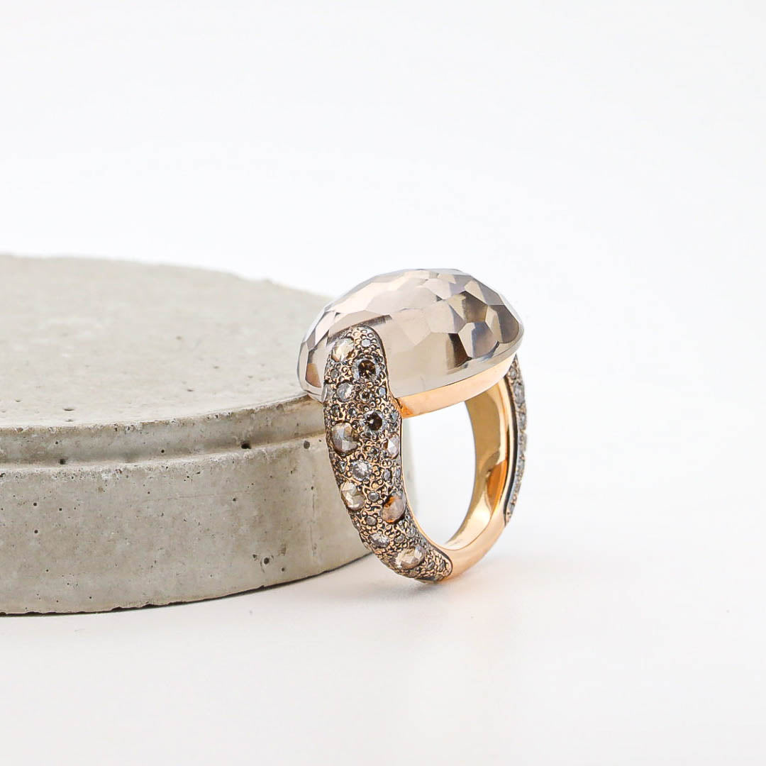 Pomellato Ring Catene Tango mit Rauchquarz und Diamanten 750/18k Gr. 50