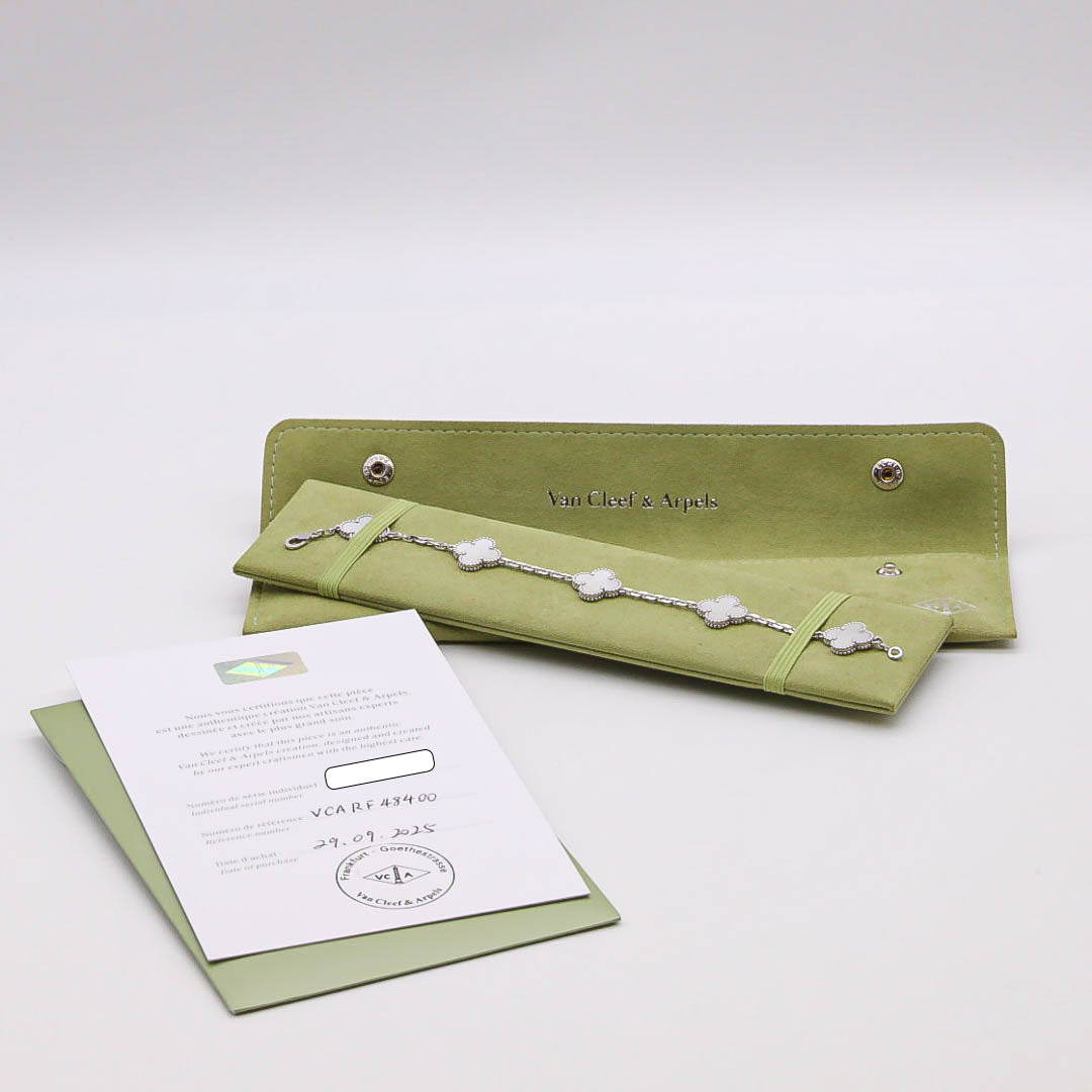 Van Cleef & Arpels Vintage Alhambra Armband 5 Motive 18K Weißgold mit Zertifikat