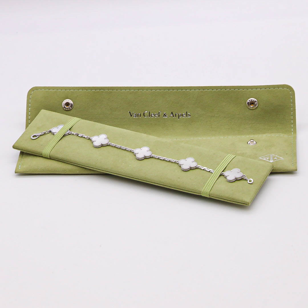 Van Cleef & Arpels Vintage Alhambra Armband 5 Motive 18K Weißgold mit Zertifikat