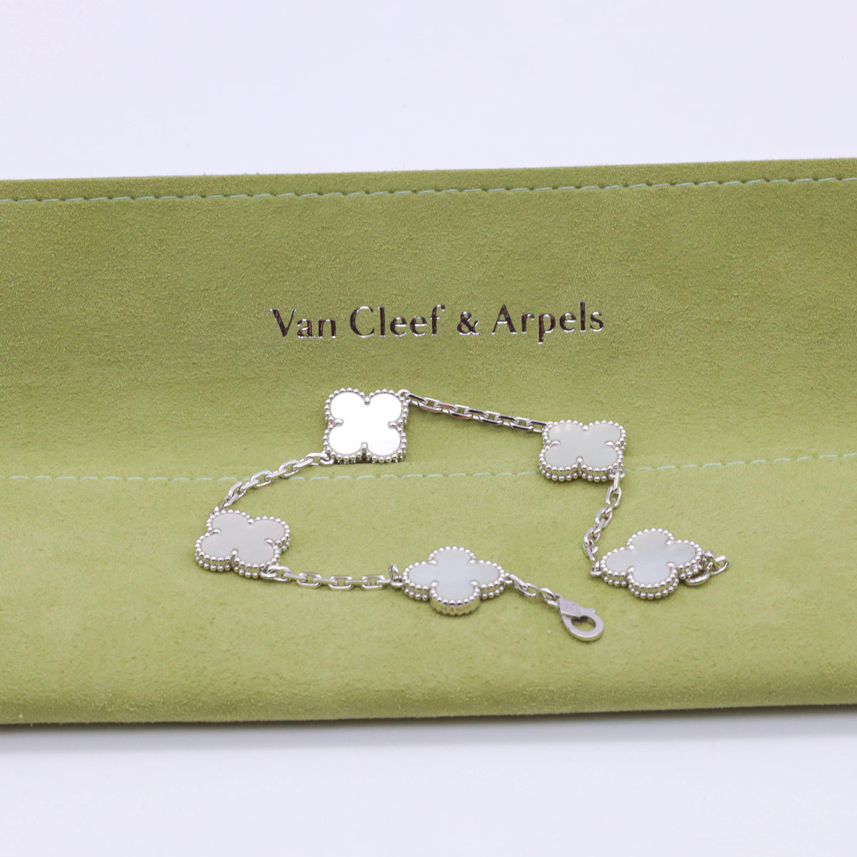 Van Cleef & Arpels Vintage Alhambra Armband 5 Motive 18K Weißgold mit Zertifikat