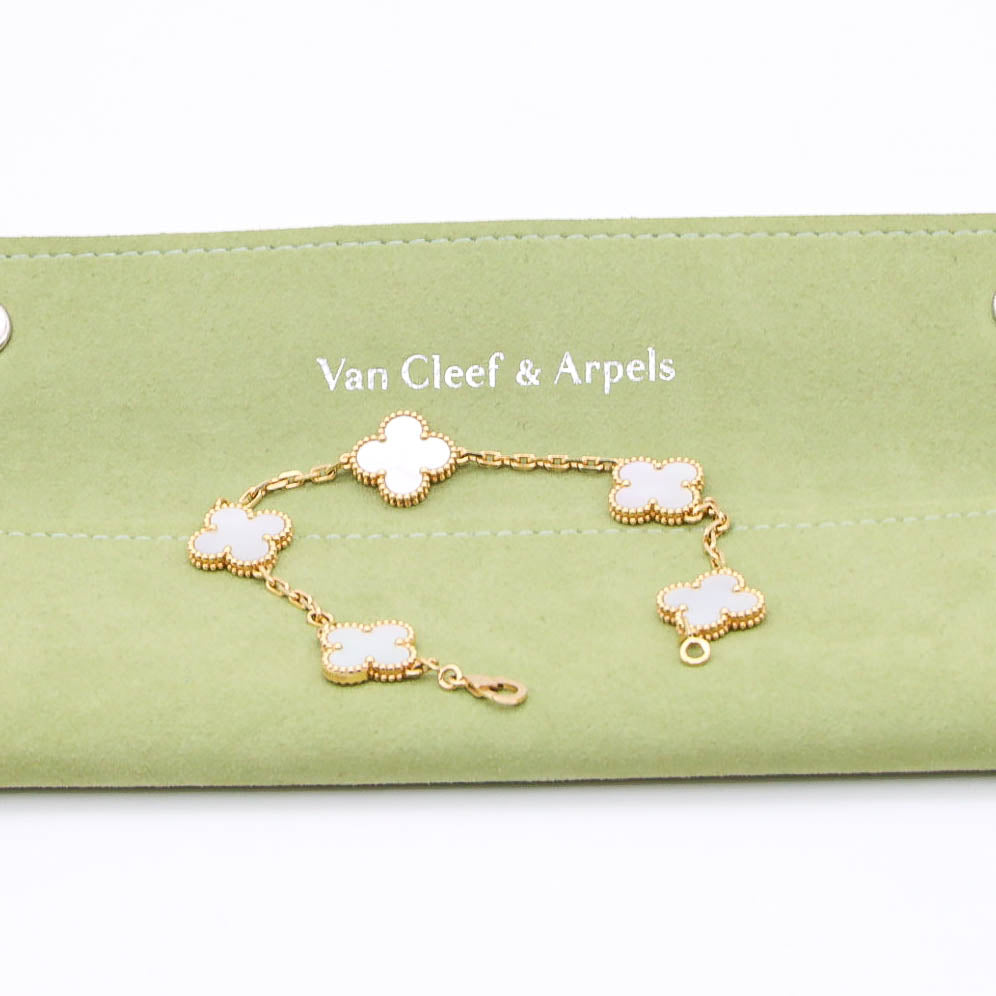 Van Cleef & Arpels Vintage Alhambra Armband 5 Motive 18K Gelbgold Perlmutt