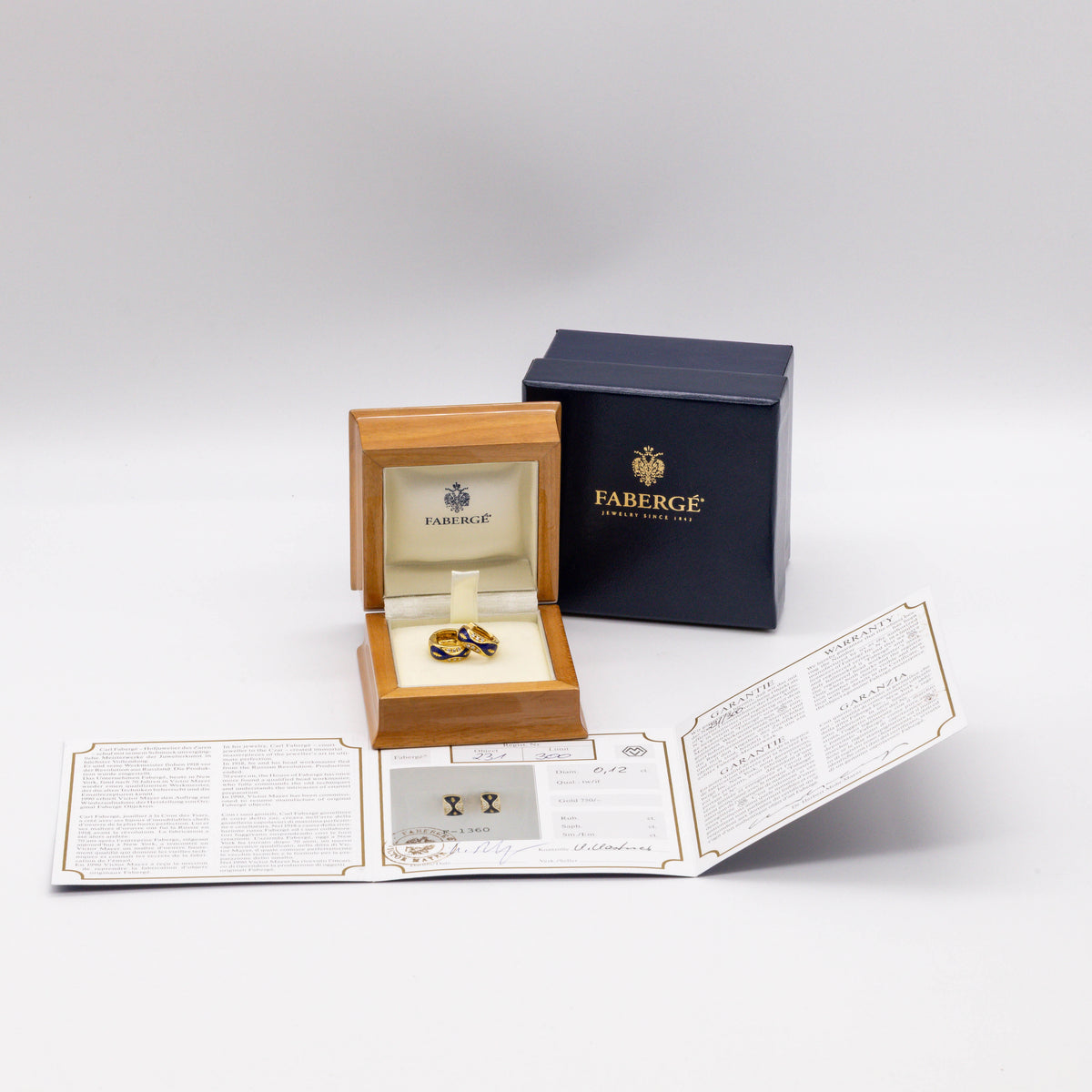 Fabergé Ohrringe / Creolen – 750/18 Karat Emaille 12 Brillanten F-1360