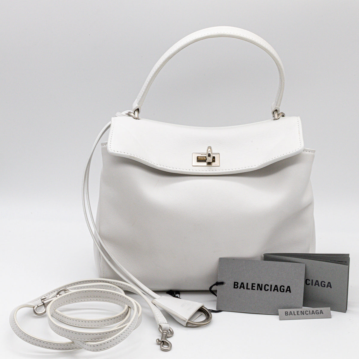 Balenciaga Rodeo Mini Handtasche Weiß Kalbsleder Top Handle Crossbody mit Riemen