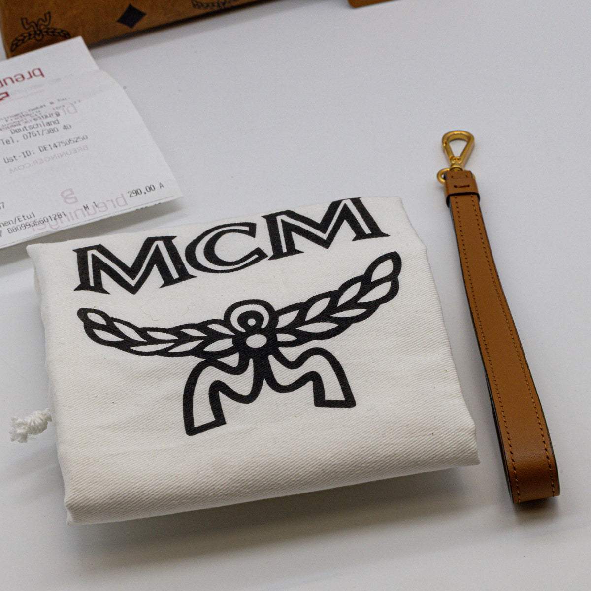 MCM Mini Ottomar Reise-Etui Visetos Cognac Wristlet Clutch Zip Pouch Original