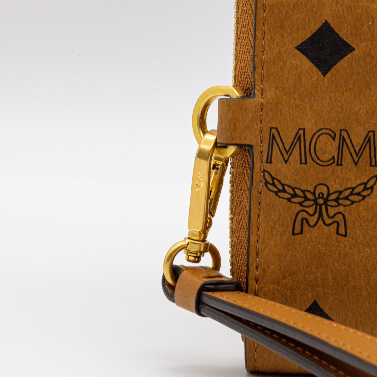 MCM Mini Ottomar Reise-Etui Visetos Cognac Wristlet Clutch Zip Pouch Original