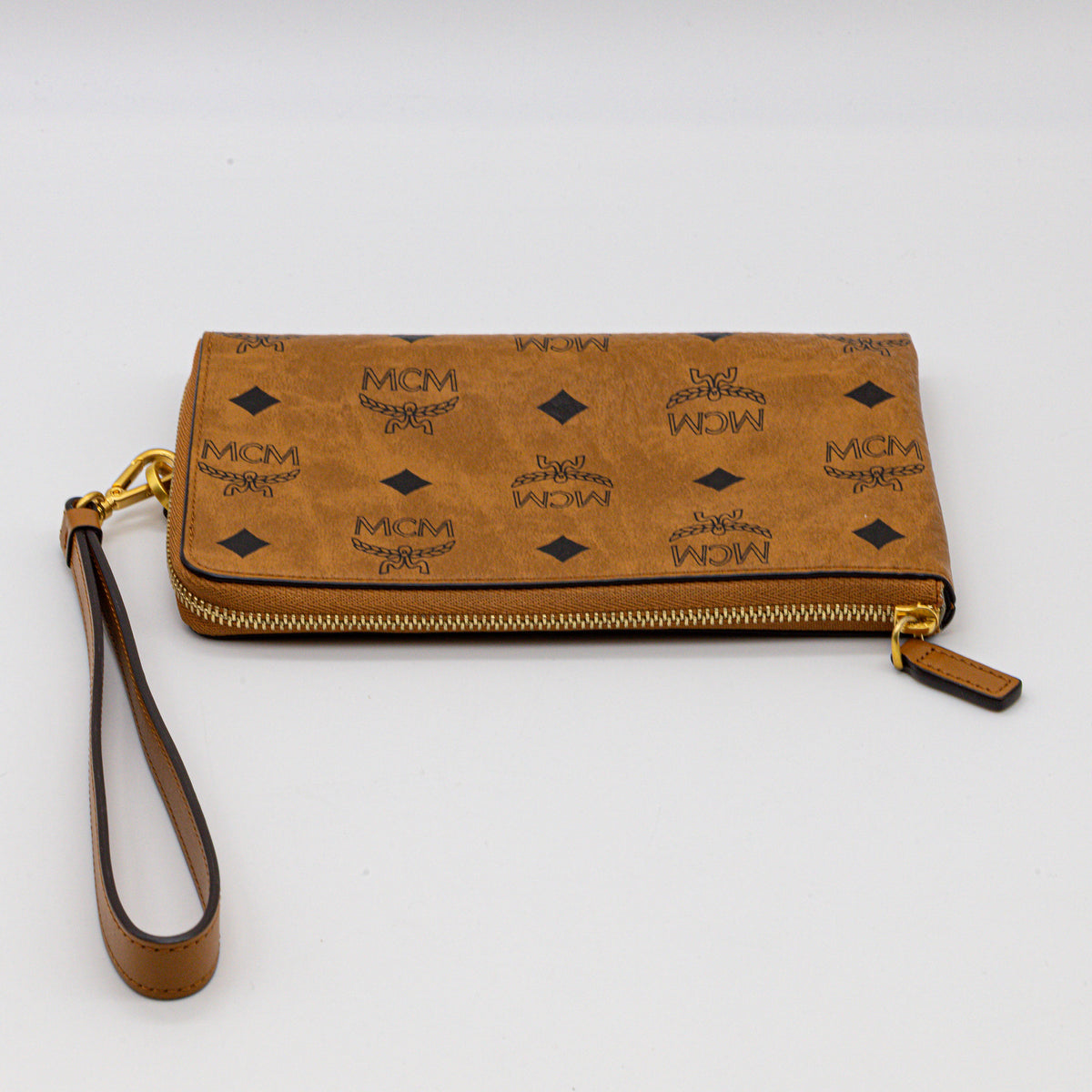 MCM Mini Ottomar Reise-Etui Visetos Cognac Wristlet Clutch Zip Pouch Original