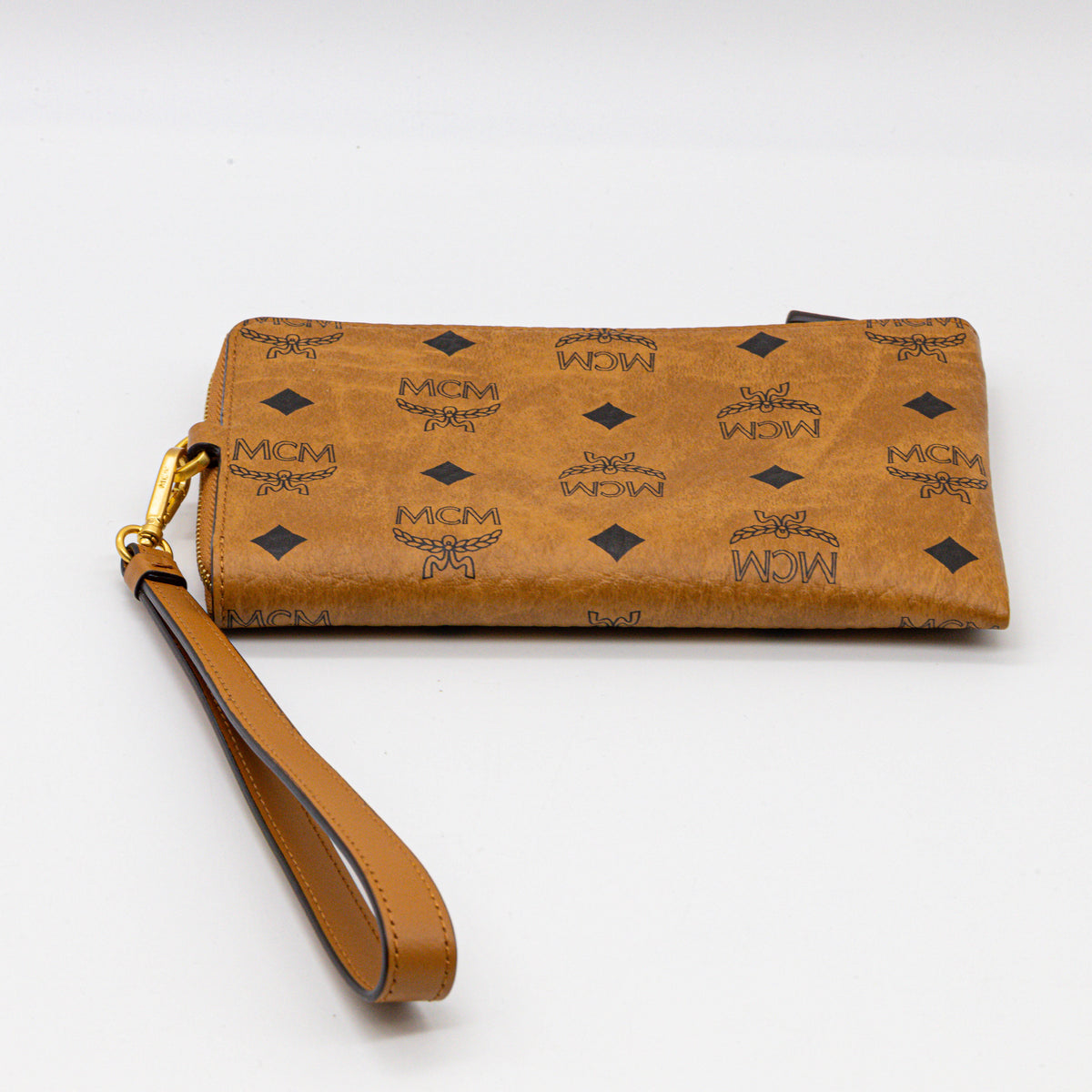 MCM Mini Ottomar Reise-Etui Visetos Cognac Wristlet Clutch Zip Pouch Original