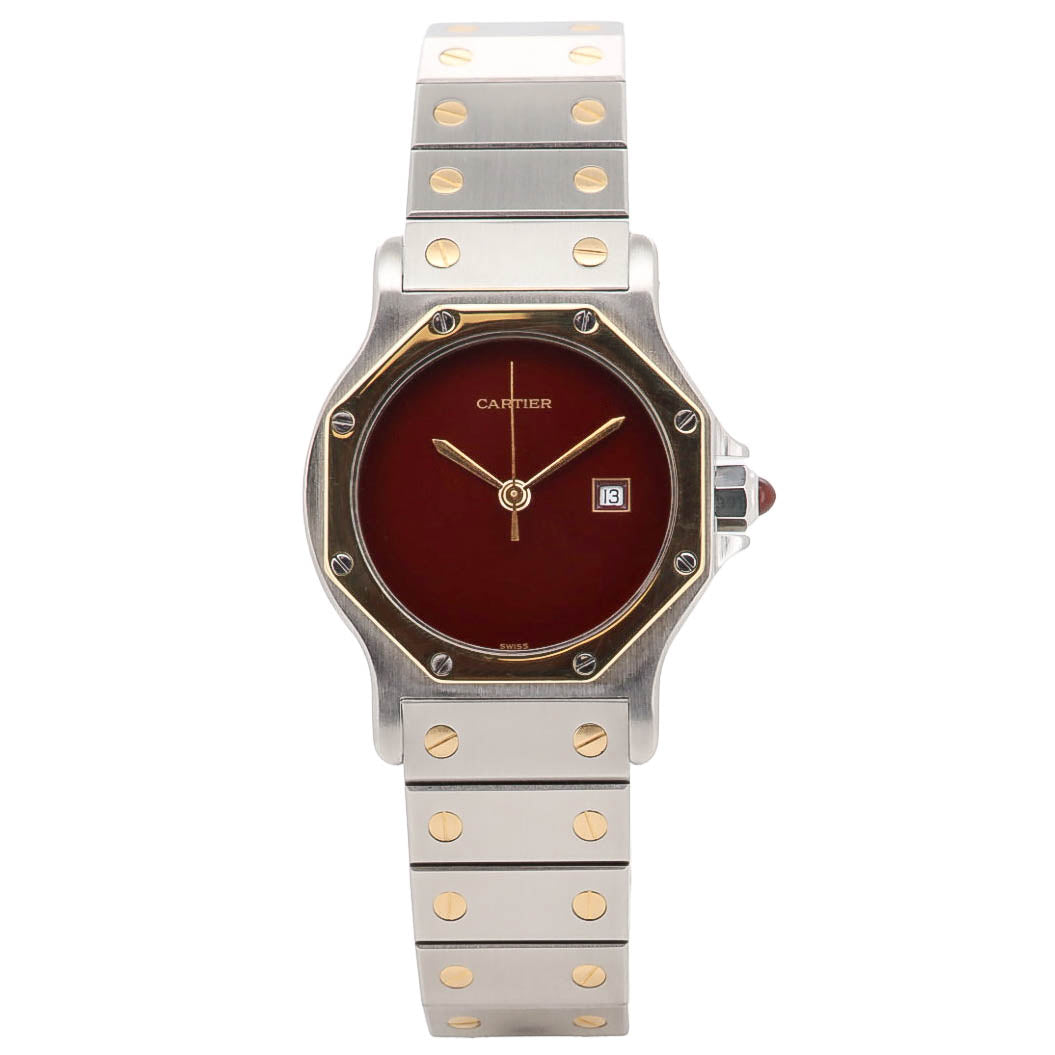 Cartier Santos Octagon 29mm 2966 Bordeaux Burgundy Stahl Gold