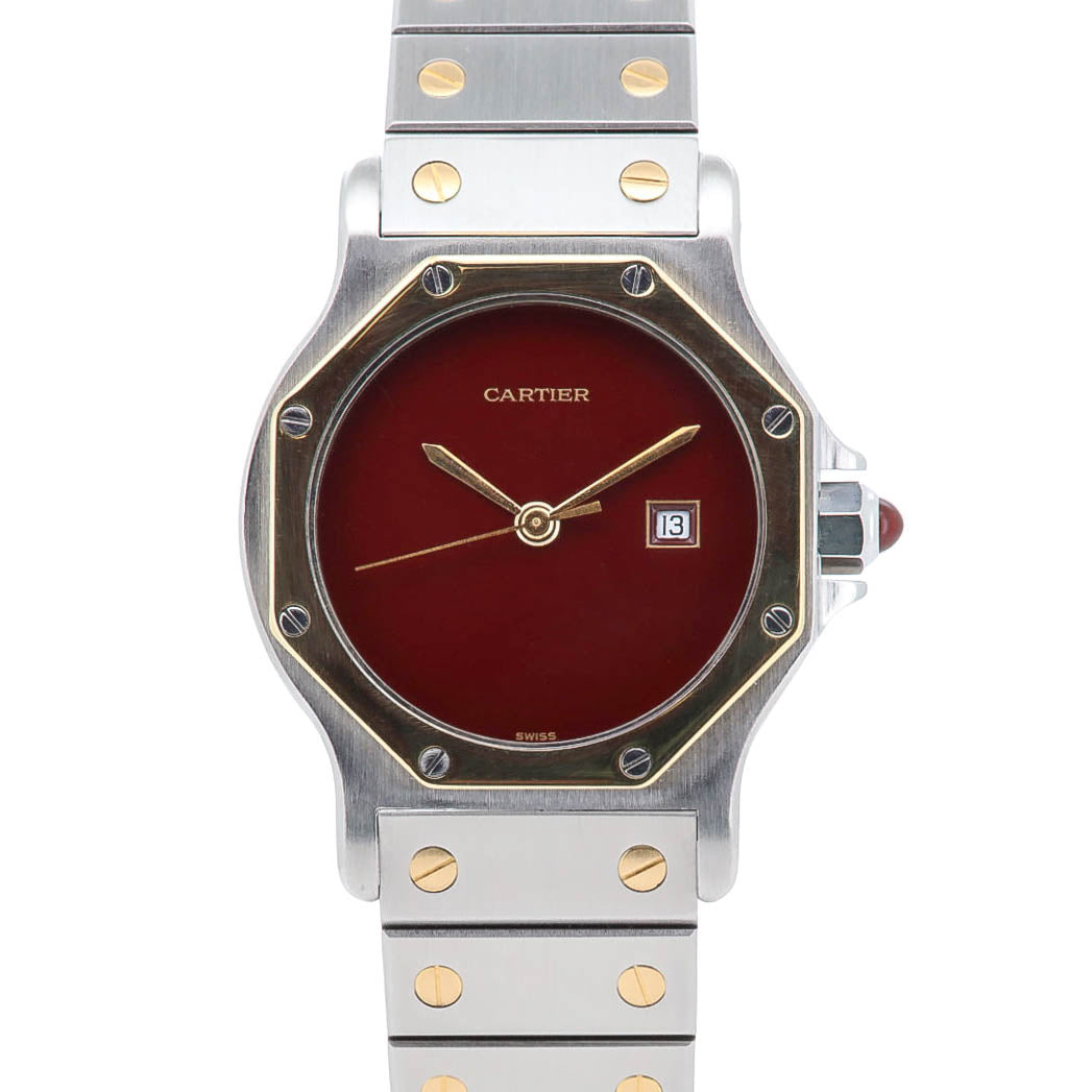 Cartier Santos Octagon 29mm 2966 Bordeaux Burgundy Stahl Gold