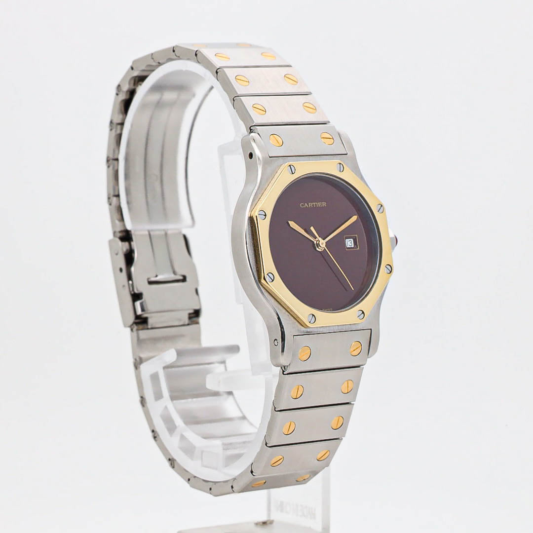 Cartier Santos Octagon 29mm 2966 Bordeaux Burgundy Stahl Gold