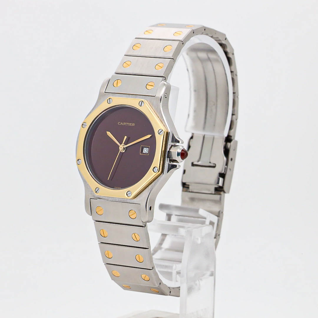 Cartier Santos Octagon 29mm 2966 Bordeaux Burgundy Stahl Gold