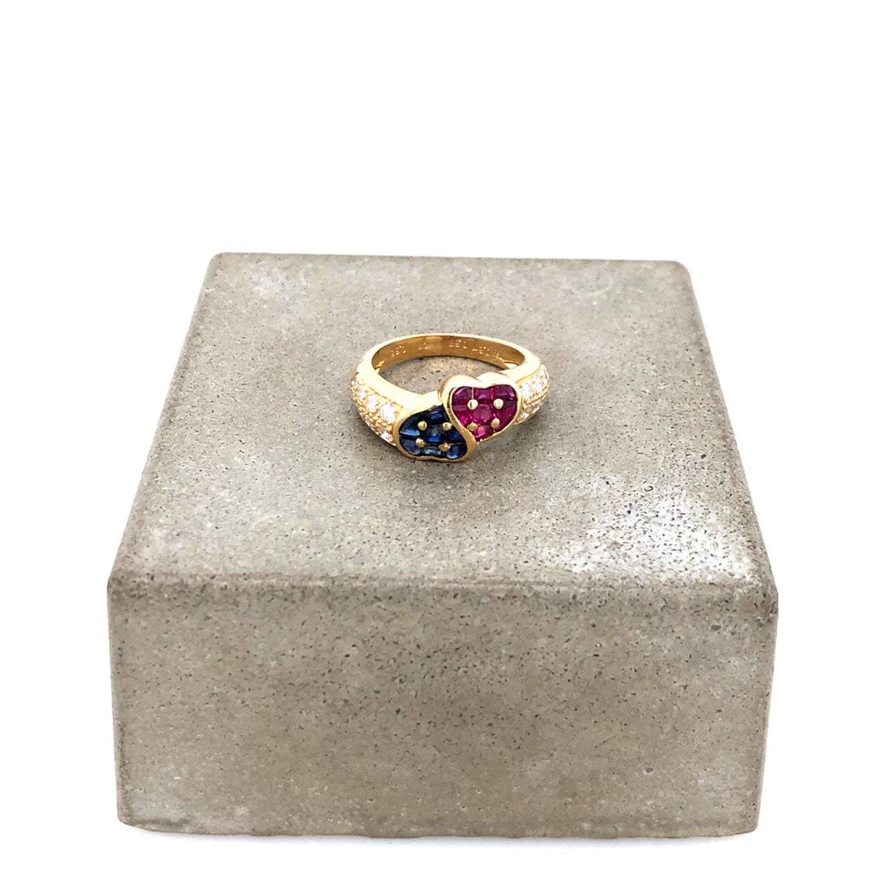 antiker-echtschmuck-antike-ringe-Ring Gelbgold 750 mit Safiren, Rubinen & Brillanten-10684-Prejou